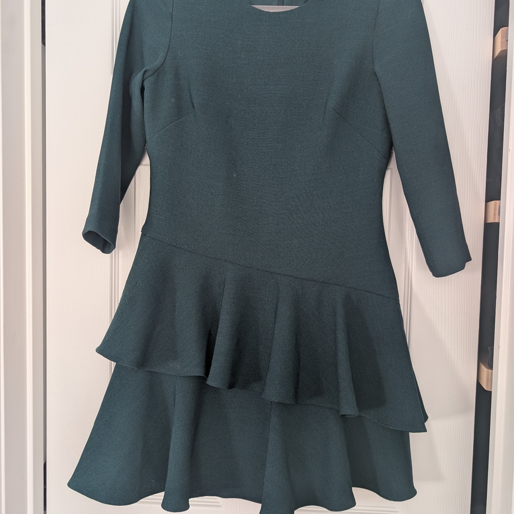 Eliza J Dark Green Long Sleeve Ruffle Dress